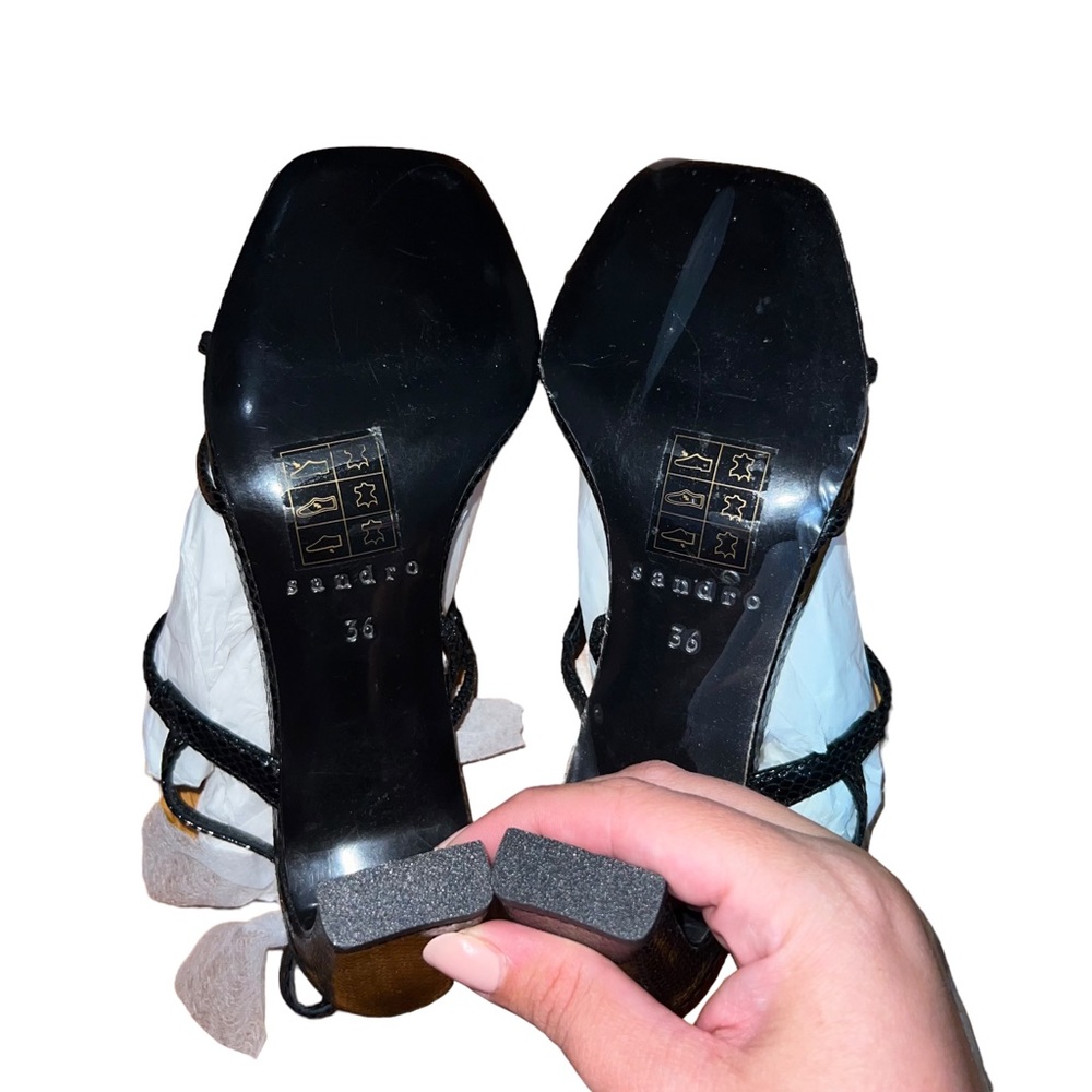 NIB NEW Sandro Faye Argent Snakeskin Embossed Leather Strappy Sandals - Picture 8 of 13